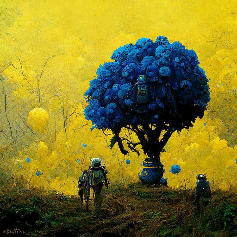 Astro Cruise 35 - The Blue Tree Gold Ornate Wood Framed Art Print with Double Matting by Heine, Ben