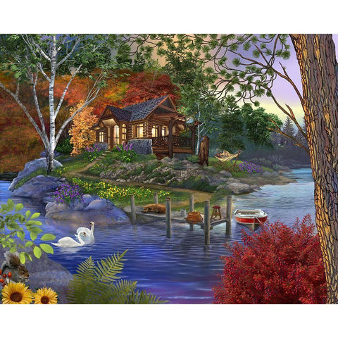 Memory Lake White Modern Wood Framed Art Print by Bigelow Illustrations- Exclusive