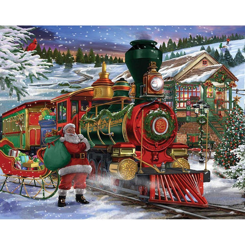 Santa Express White Modern Wood Framed Art Print by Bigelow Illustrations- Exclusive