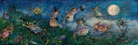 Cat Catchers White Modern Wood Framed Art Print with Double Matting by Bell, Bill