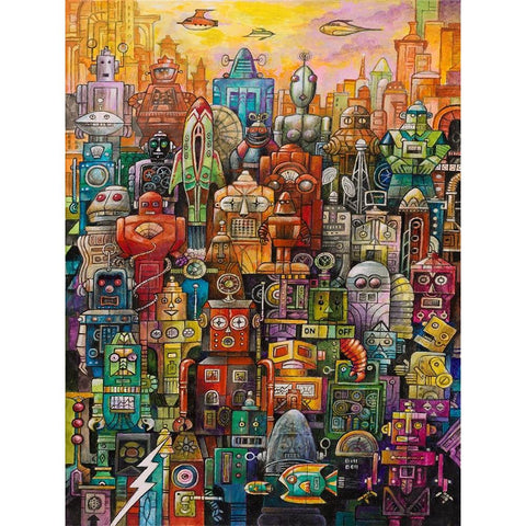 Robo Dootles Black Modern Wood Framed Art Print with Double Matting by Bell, Bill