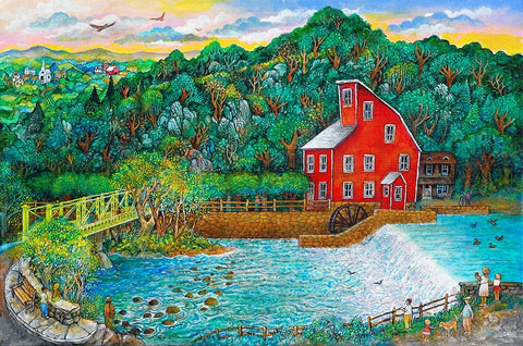 Clinton Falls Black Ornate Wood Framed Art Print with Double Matting by Bell, Bill