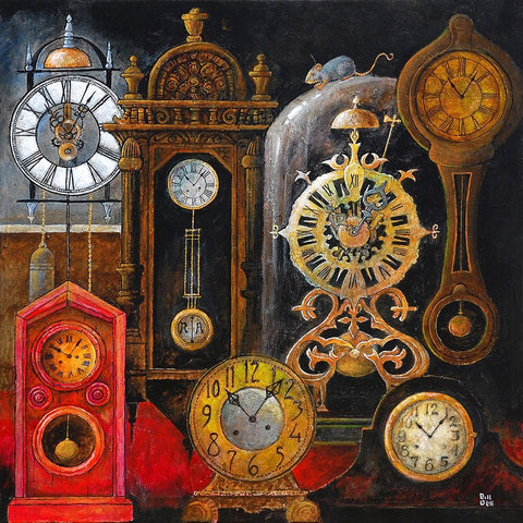 Hickory Dickory Dock Black Ornate Wood Framed Art Print with Double Matting by Bell, Bill
