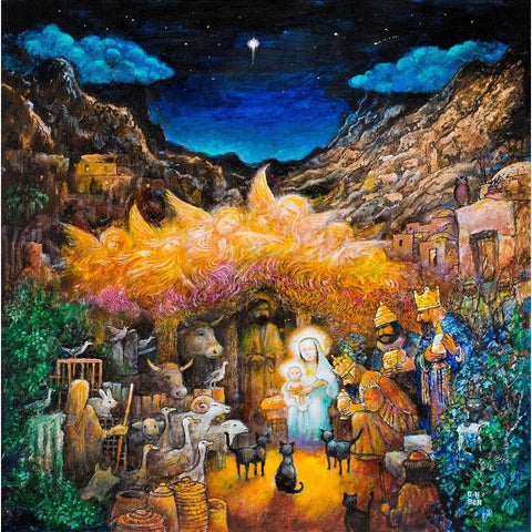 Nativity White Modern Wood Framed Art Print by Bell, Bill