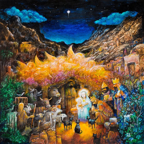 Nativity White Modern Wood Framed Art Print with Double Matting by Bell, Bill