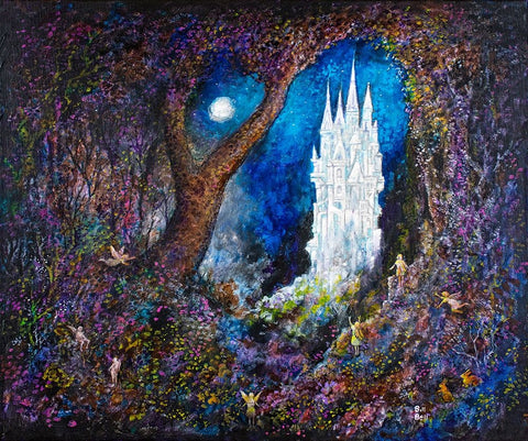 The Fairie Castle White Modern Wood Framed Art Print with Double Matting by Bell, Bill