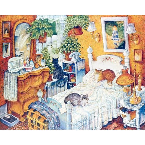 Bedroom Cats Black Modern Wood Framed Art Print with Double Matting by Bell, Bill