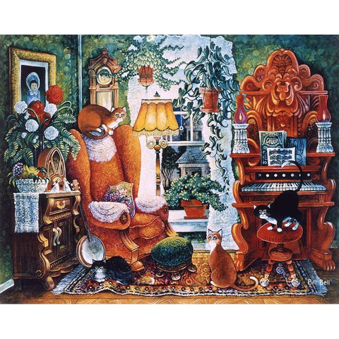 Parlor Cats Gold Ornate Wood Framed Art Print with Double Matting by Bell, Bill