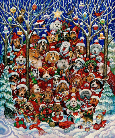 Santa Paws Black Ornate Wood Framed Art Print with Double Matting by Bell, Bill