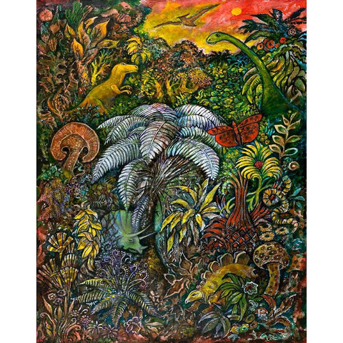 Jurassisity White Modern Wood Framed Art Print by Bell, Bill
