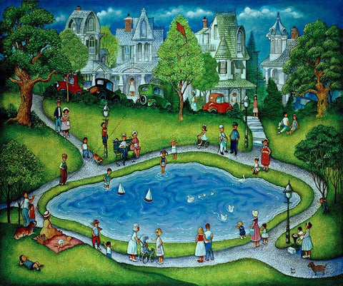 The Park White Modern Wood Framed Art Print with Double Matting by Bell, Bill