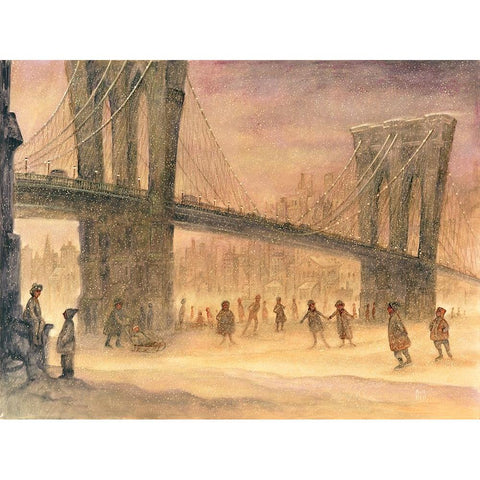 Under Bridge Gold Ornate Wood Framed Art Print with Double Matting by Bell, Bill