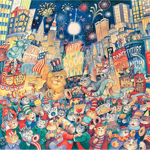 NY Eve 2000 Horiz White Modern Wood Framed Art Print by Bell, Bill