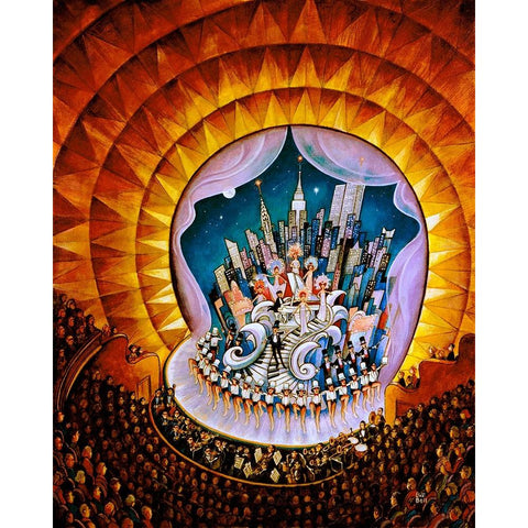 Radio City Gold Ornate Wood Framed Art Print with Double Matting by Bell, Bill