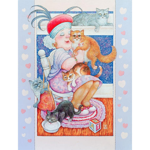 Cat Lady 2 White Modern Wood Framed Art Print by Bell, Bill