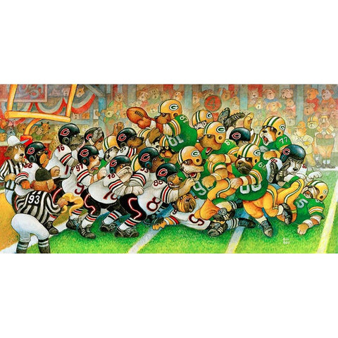 Football Dogs White Modern Wood Framed Art Print by Bell, Bill