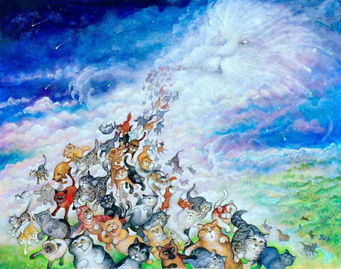 God Created Cats White Modern Wood Framed Art Print with Double Matting by Bell, Bill