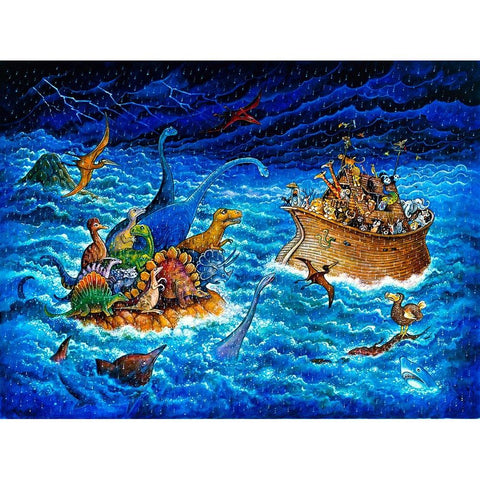 Noah And The Dinosaurs Gold Ornate Wood Framed Art Print with Double Matting by Bell, Bill