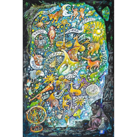 The Astrologers Dream White Modern Wood Framed Art Print by Bell, Bill