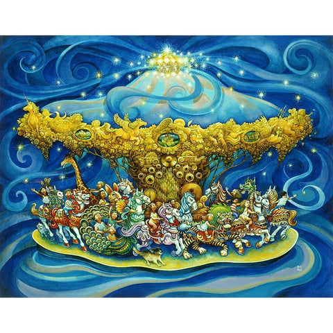 Carousel White Modern Wood Framed Art Print by Bell, Bill