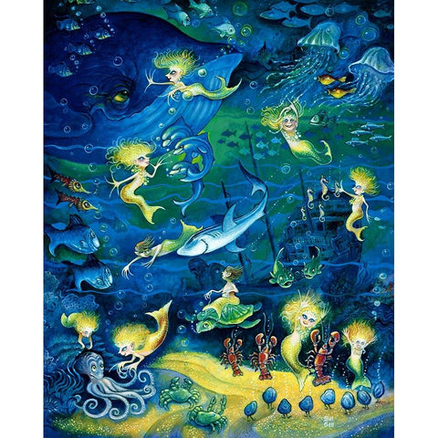 Mermaids White Modern Wood Framed Art Print by Bell, Bill