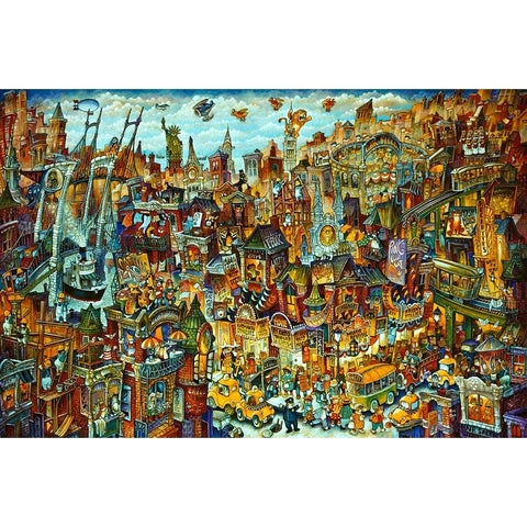 Cat City 2 Black Modern Wood Framed Art Print by Bell, Bill