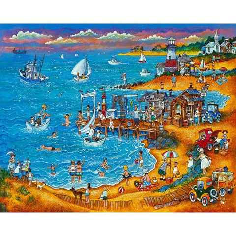 Fishing Pier Black Modern Wood Framed Art Print with Double Matting by Bell, Bill