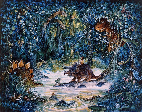 Dinosaur Hunter Black Ornate Wood Framed Art Print with Double Matting by Bell, Bill