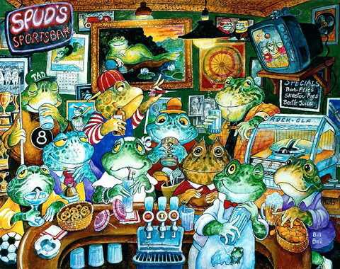 Spuds Sportsbar White Modern Wood Framed Art Print with Double Matting by Bell, Bill