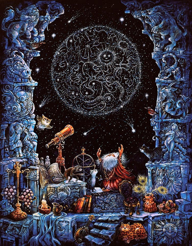 Astrologer Black Ornate Wood Framed Art Print with Double Matting by Bell, Bill