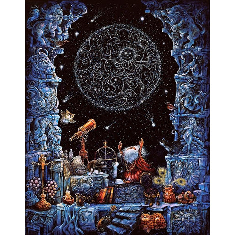 Astrologer Black Modern Wood Framed Art Print with Double Matting by Bell, Bill