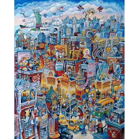 Cat City Blues Black Modern Wood Framed Art Print with Double Matting by Bell, Bill