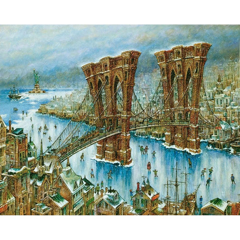 Brooklyn Bridge Gold Ornate Wood Framed Art Print with Double Matting by Bell, Bill