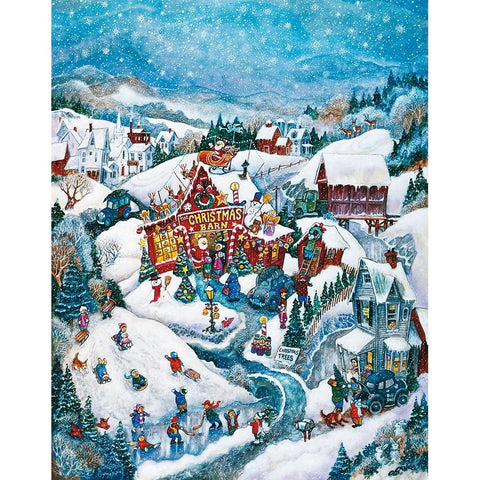 Christmas Barn Black Modern Wood Framed Art Print with Double Matting by Bell, Bill