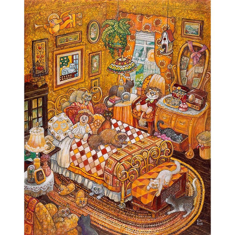 Cat Nap Gold Ornate Wood Framed Art Print with Double Matting by Bell, Bill