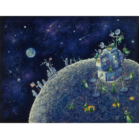 Moon Landing Black Modern Wood Framed Art Print with Double Matting by Bell, Bill