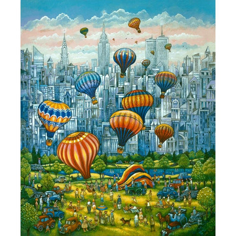 Central Park Balloons Black Modern Wood Framed Art Print with Double Matting by Bell, Bill