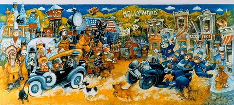 Keystone Kops Black Ornate Wood Framed Art Print with Double Matting by Bell, Bill