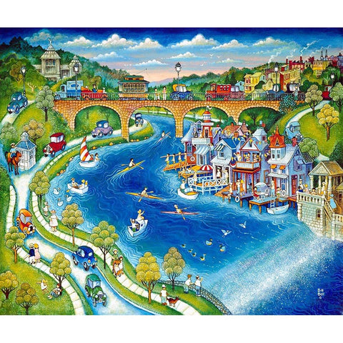 Boathouse Row Gold Ornate Wood Framed Art Print with Double Matting by Bell, Bill