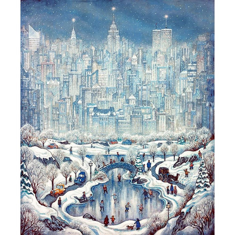 Central Park Snow Gold Ornate Wood Framed Art Print with Double Matting by Bell, Bill