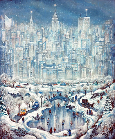 Central Park Snow Black Ornate Wood Framed Art Print with Double Matting by Bell, Bill