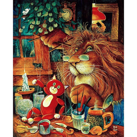 Pinnochio Cat White Modern Wood Framed Art Print by Bell, Bill