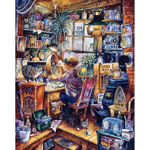 Radio Repairman Gold Ornate Wood Framed Art Print with Double Matting by Bell, Bill