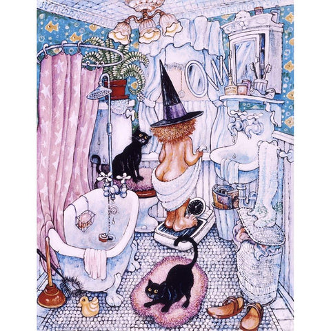 Witch Weighs Up White Modern Wood Framed Art Print by Bell, Bill