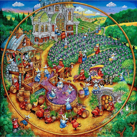 Holy Cats Stomp Them Grapes (Pc) Gold Ornate Wood Framed Art Print with Double Matting by Bell, Bill