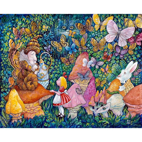 Alice And The Caterpiller Black Modern Wood Framed Art Print with Double Matting by Bell, Bill