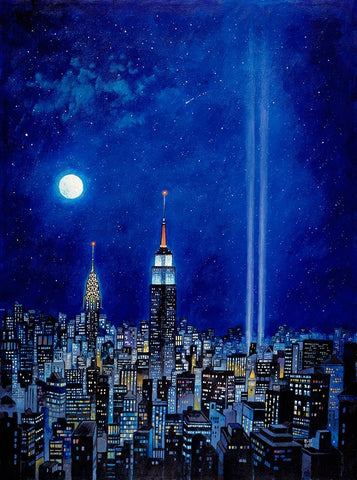 New York Lights 2002 Black Ornate Wood Framed Art Print with Double Matting by Bell, Bill