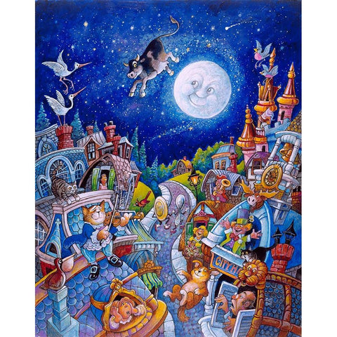 Hey Diddle Diddle White Modern Wood Framed Art Print by Bell, Bill