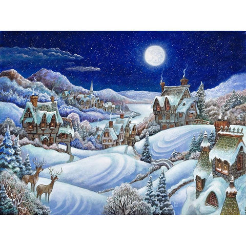 Winter Moon White Modern Wood Framed Art Print by Bell, Bill