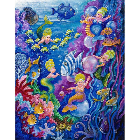 Little Little Mermaid Black Modern Wood Framed Art Print with Double Matting by Bell, Bill